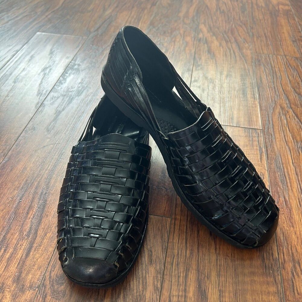 Nordstrom Mens Handwoven Huarache Sandals Black Leather Slip On Loafers Size 11